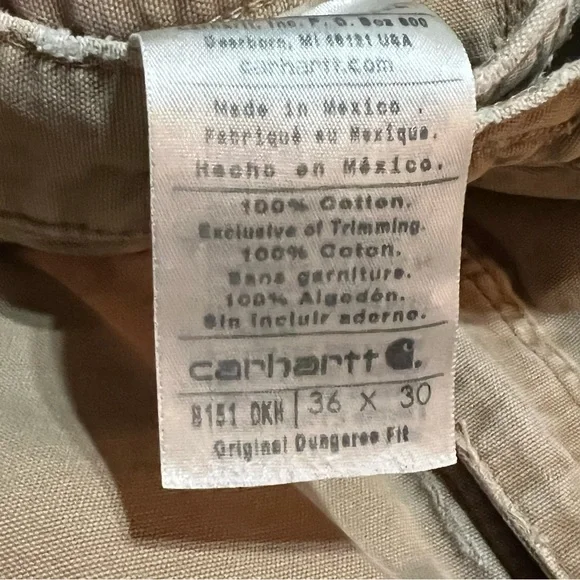 Tan Carhartt carpenter cargo workwear pants original dungaree fit size 34x29 - Picture 4 of 13